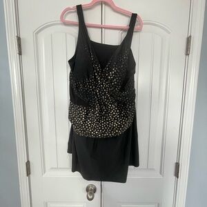Swimsuits For All Black One Piece with Gold Polka Dots 22/24